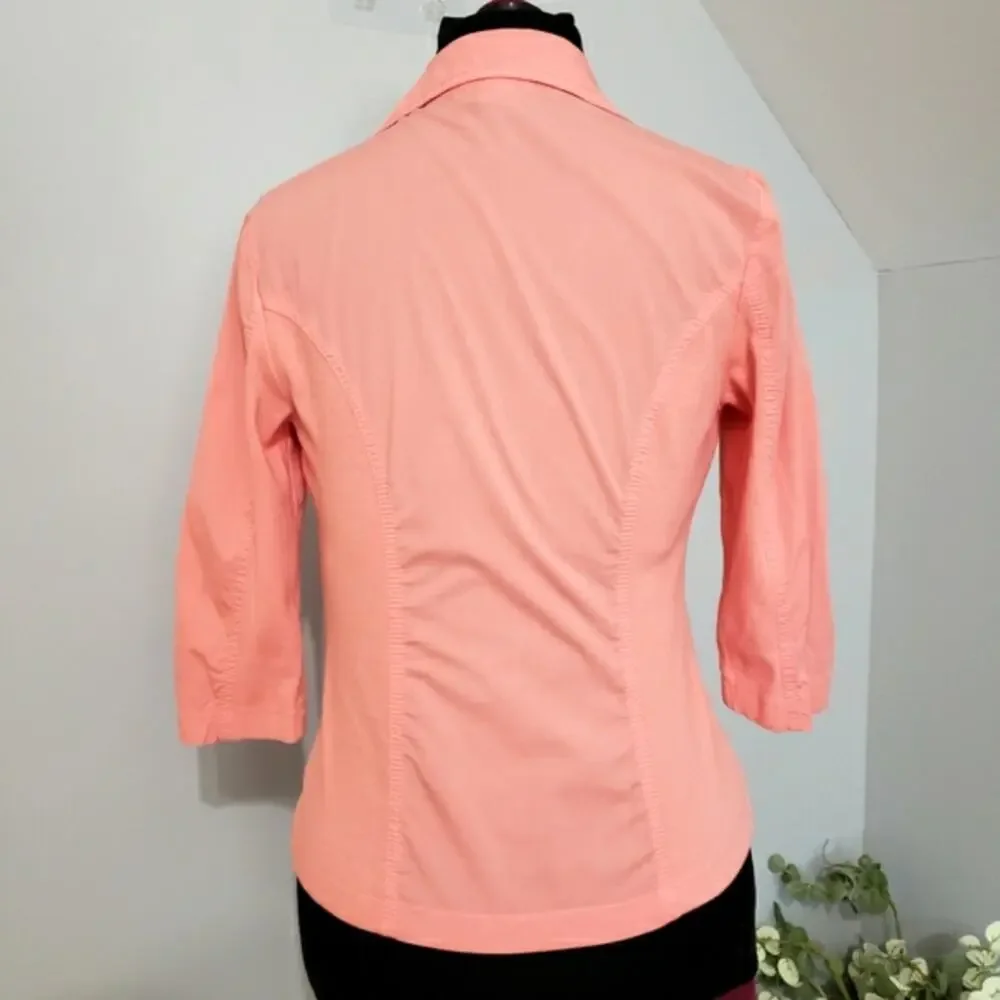 Peach Button Front‎ Ruched Button Front 3/4 Skeeve Lightweight Shacket Small